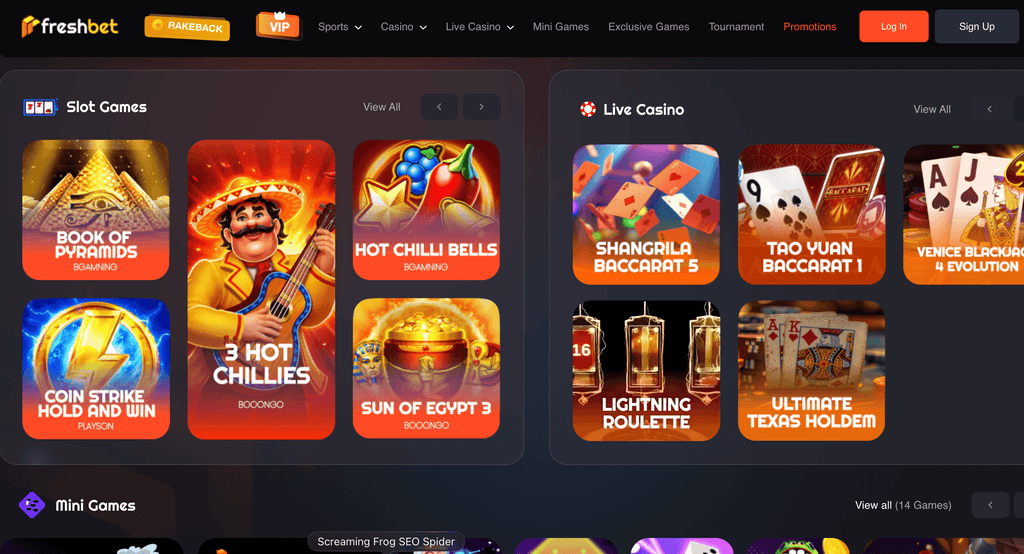 interface freshbet casino