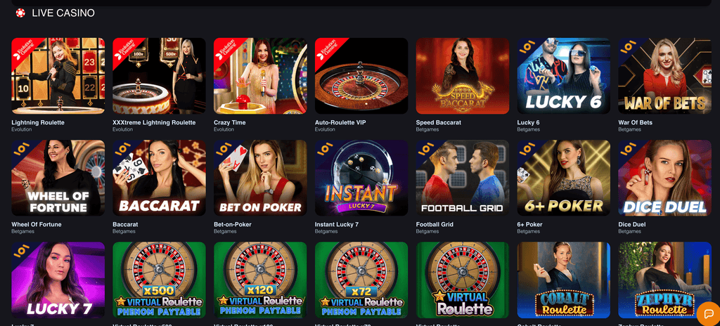the live casino section