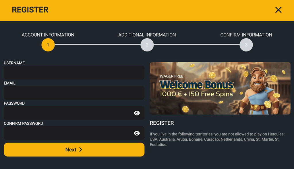 hercules casino register